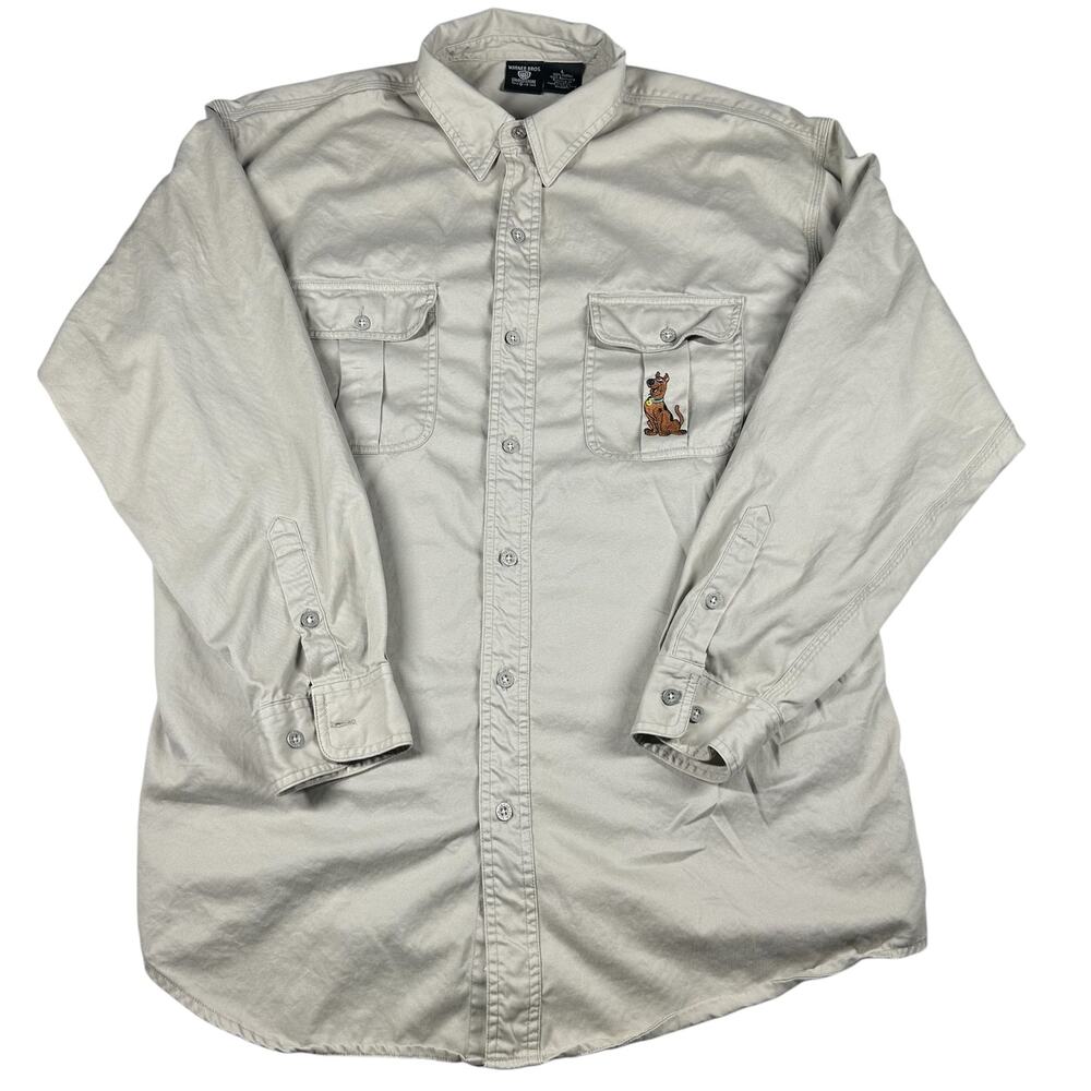 Vintage Warner Brothers Button Up - Scooby Doo Embroidered - Tan - Size L